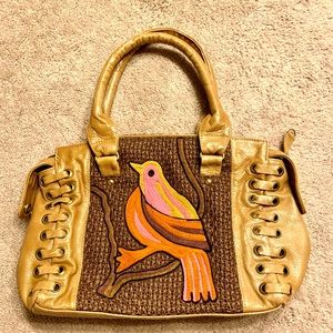 Vintage style faux leather bag with bird design